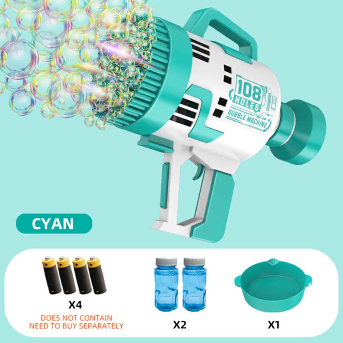 Little Story 108-Holes Cyan Bubble Machine Gun Battery Operated with Light/Bubble Maker Unisex, 3-4 Years