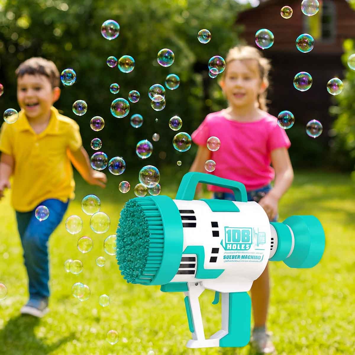 Little Story 108-Holes Cyan Bubble Machine Gun Battery Operated with Light/Bubble Maker Unisex, 3-4 Years