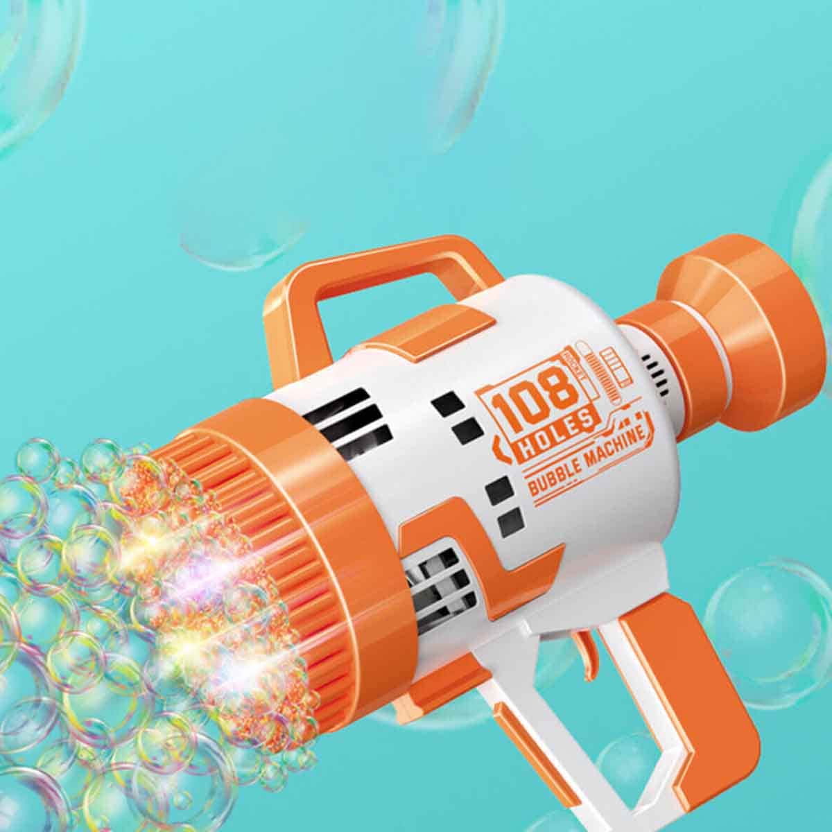 Little Story LS_108BGB_OR 108-Holes Orange Bubble Machine Gun with Light & Bubble Maker Unisex, 3-4 Years