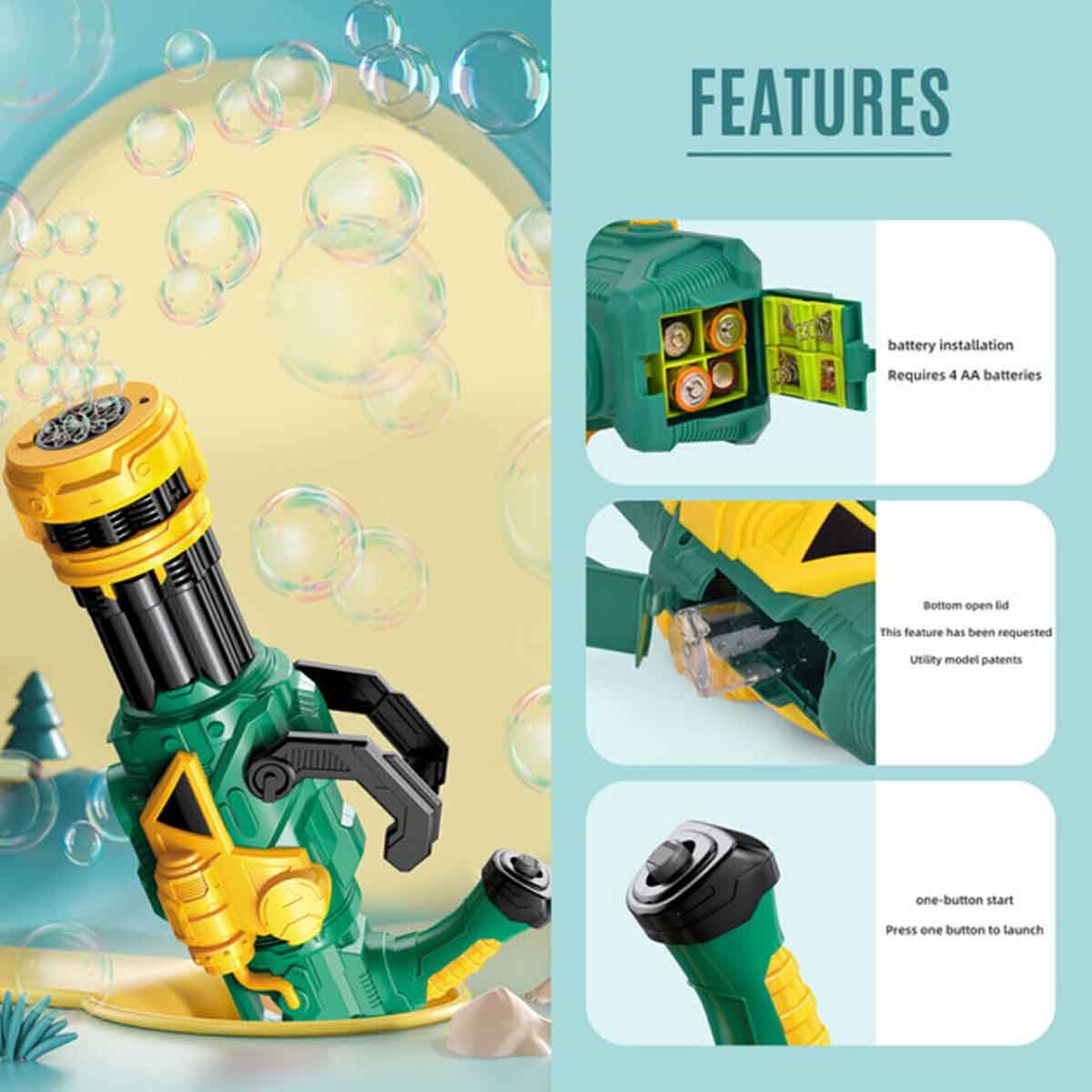 Little Story 10-Holes Green Bubble Machine Gun Unisex, 3-4 Years