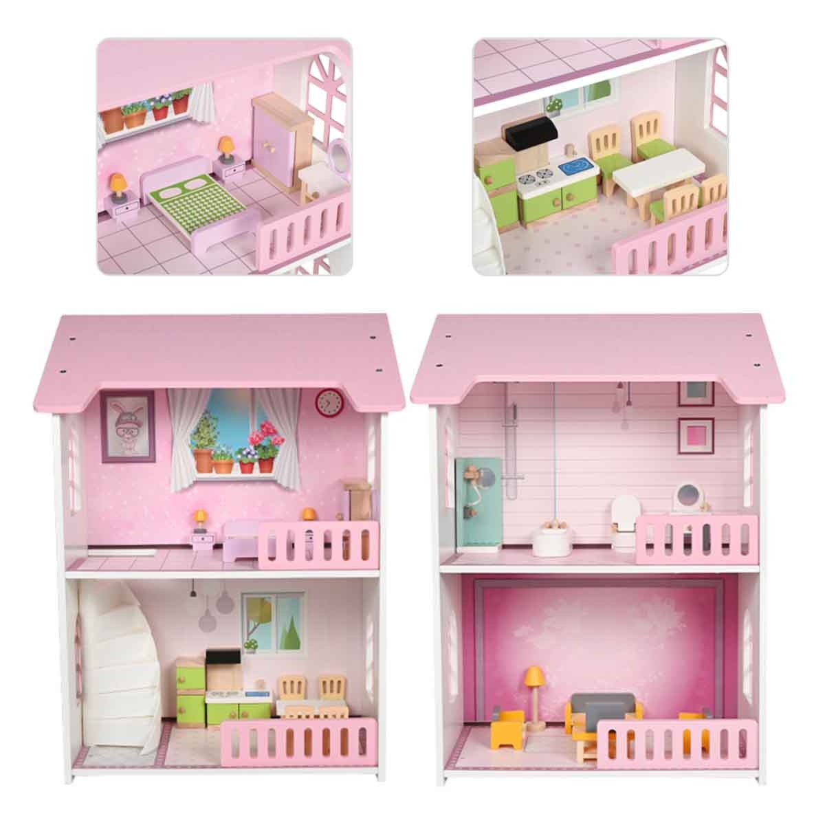 Little Story 2-Floor Villa Wooden Dollhouse with Furniture & Accessories Girls, 3-4 Years