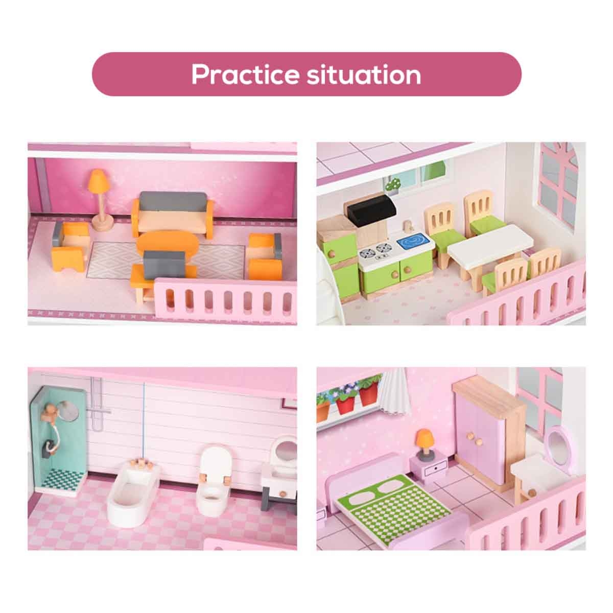 Little Story 2-Floor Villa Wooden Dollhouse with Furniture & Accessories Girls, 3-4 Years