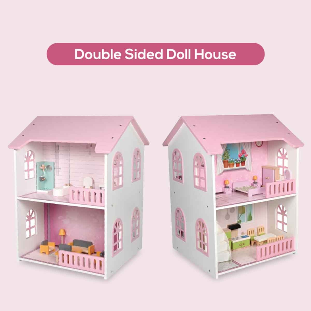Little Story 2-Floor Villa Wooden Dollhouse with Furniture & Accessories Girls, 3-4 Years