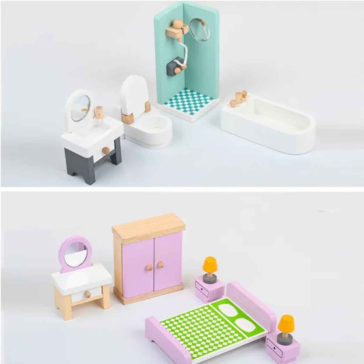 Little Story 2-Floor Villa Wooden Dollhouse with Furniture & Accessories Girls, 3-4 Years