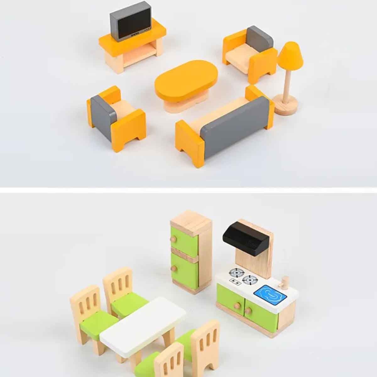 Little Story 2-Floor Villa Wooden Dollhouse with Furniture & Accessories Girls, 3-4 Years