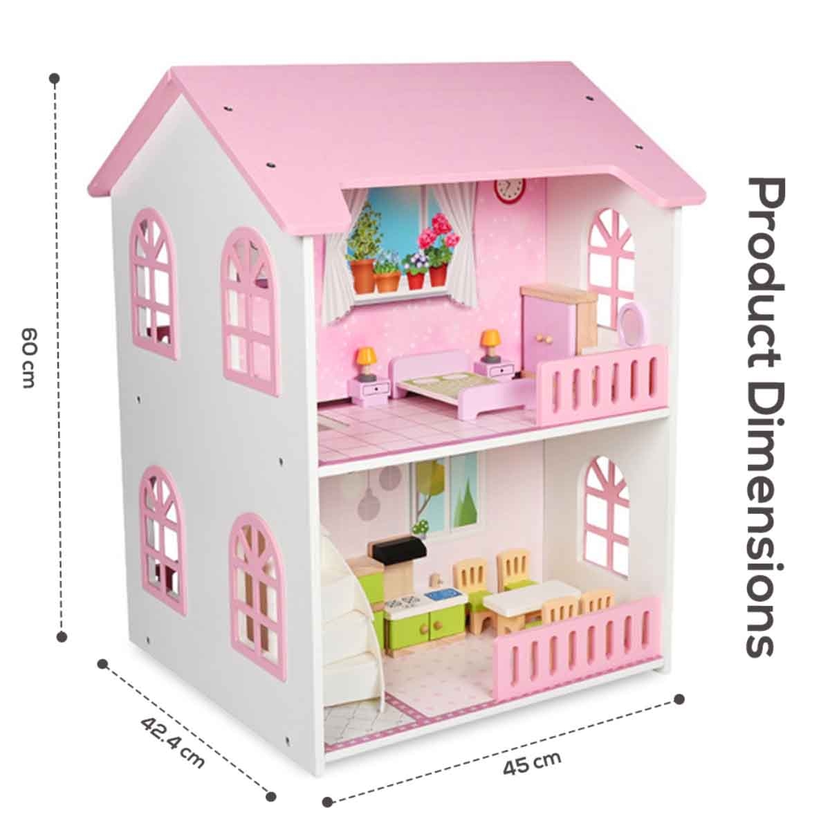 Little Story 2-Floor Villa Wooden Dollhouse with Furniture & Accessories Girls, 3-4 Years