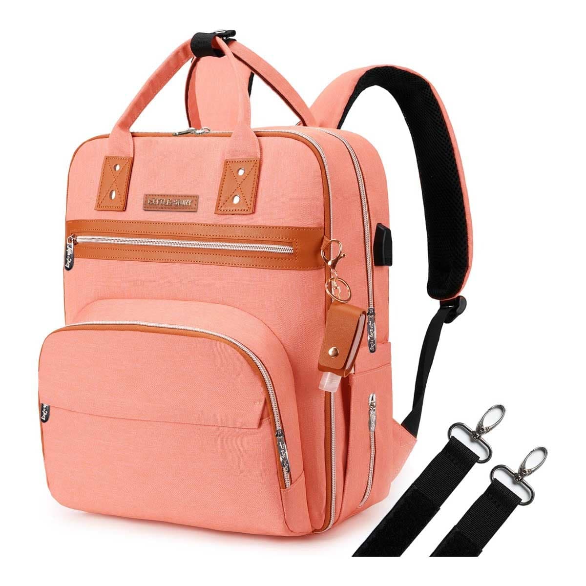 Little Story 2-in-1 Diaper Bag with Sanitizer Bottle Keychain & Stroller Hooks