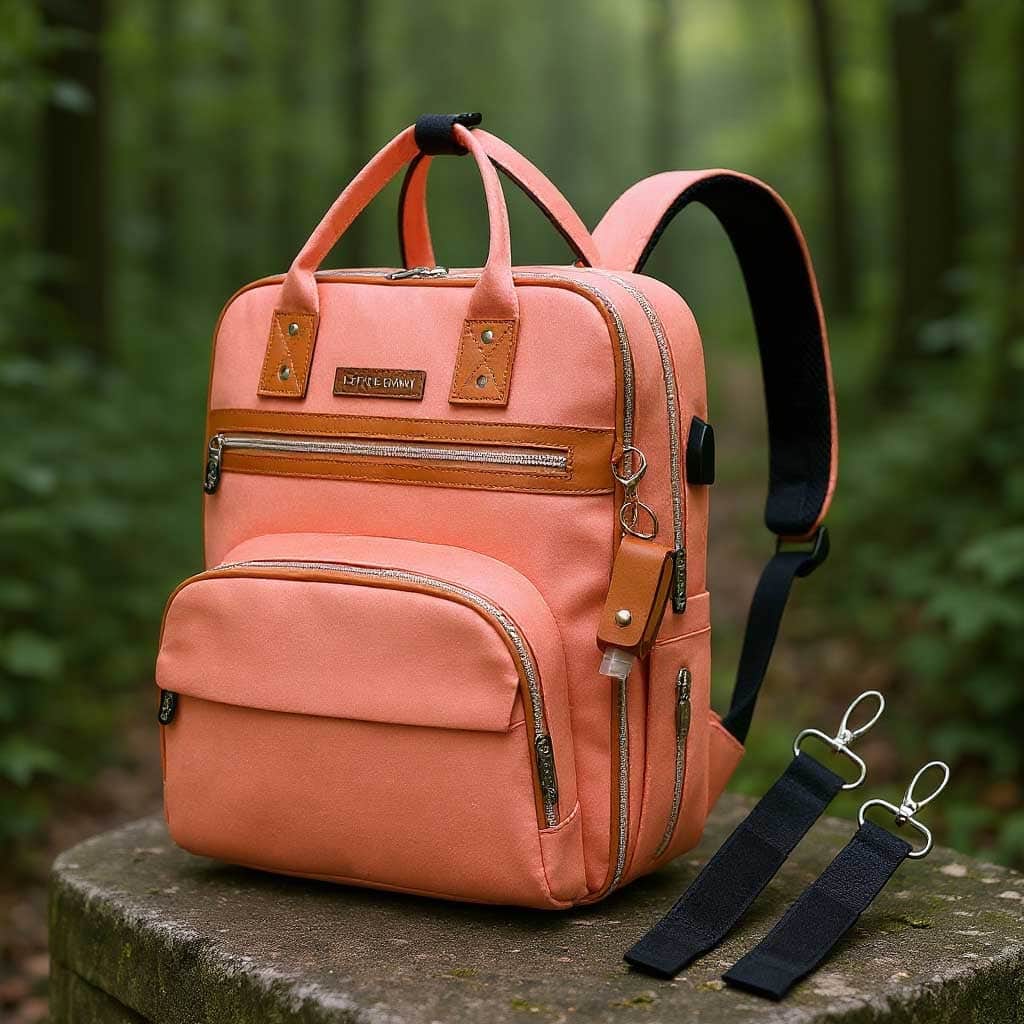 Little Story 2-in-1 Diaper Bag with Sanitizer Bottle Keychain & Stroller Hooks