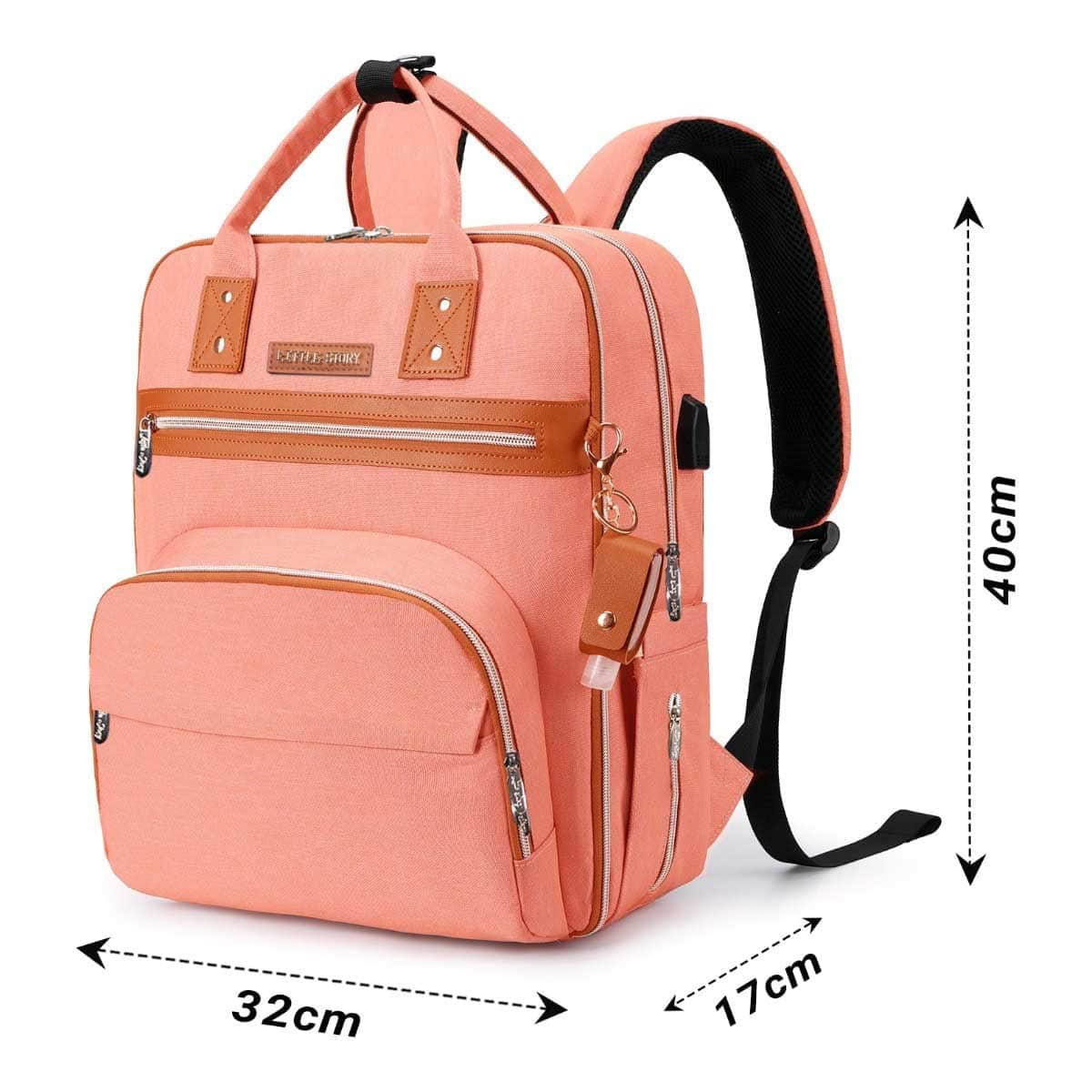 Little Story 2-in-1 Diaper Bag with Sanitizer Bottle Keychain & Stroller Hooks
