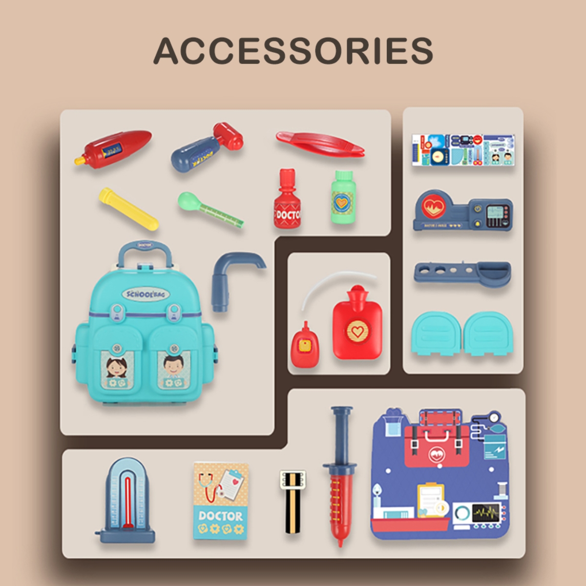 ليتل ستوري مجموعة لعب تقمص الأدوار طبيب/ممرضة/عيادة 3 في 1 على شكل حقيبة مدرسية للجنسين، 3-4 سنوات