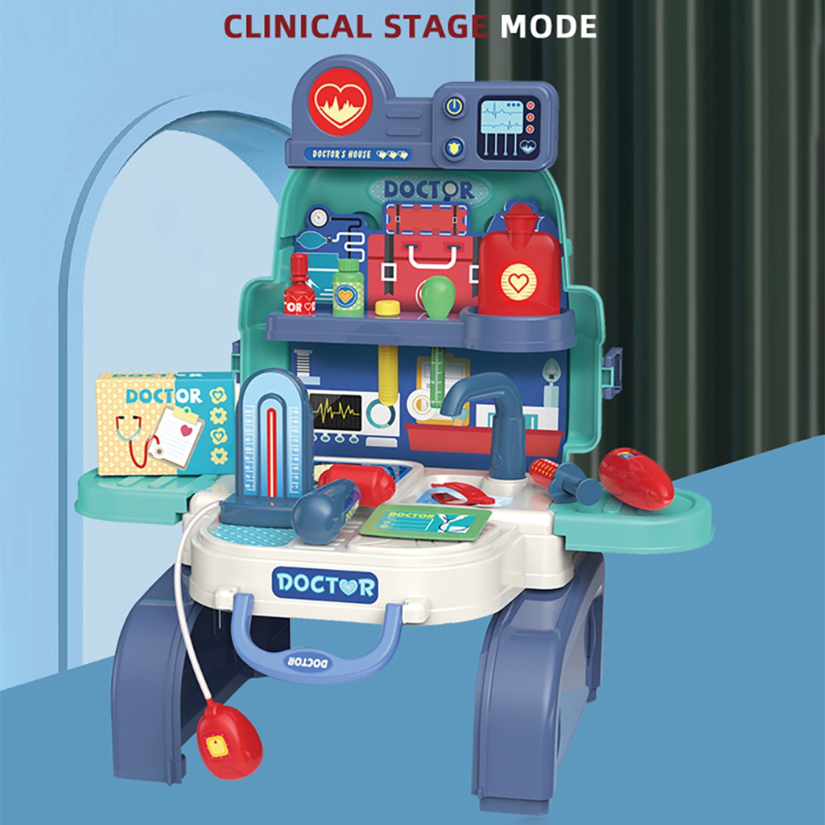 ليتل ستوري مجموعة لعب تقمص الأدوار طبيب/ممرضة/عيادة 3 في 1 على شكل حقيبة مدرسية للجنسين، 3-4 سنوات