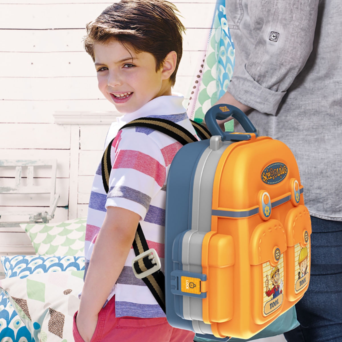 ليتل ستوري مجموعة لعب تقمص الأدوار ميكانيكي/محطة أدوات 3 في 1 على شكل حقيبة مدرسية للجنسين، 3-4 سنوات