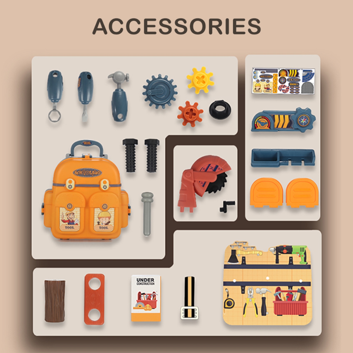 ليتل ستوري مجموعة لعب تقمص الأدوار ميكانيكي/محطة أدوات 3 في 1 على شكل حقيبة مدرسية للجنسين، 3-4 سنوات