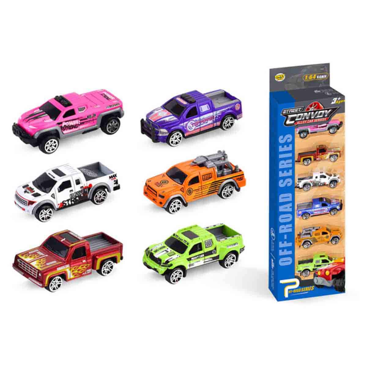 ليتل ستوري مجموعة 6 شاحنات بيك أب منزلقة من سبائك معدنية للجنسين، عمر 3-4 سنوات