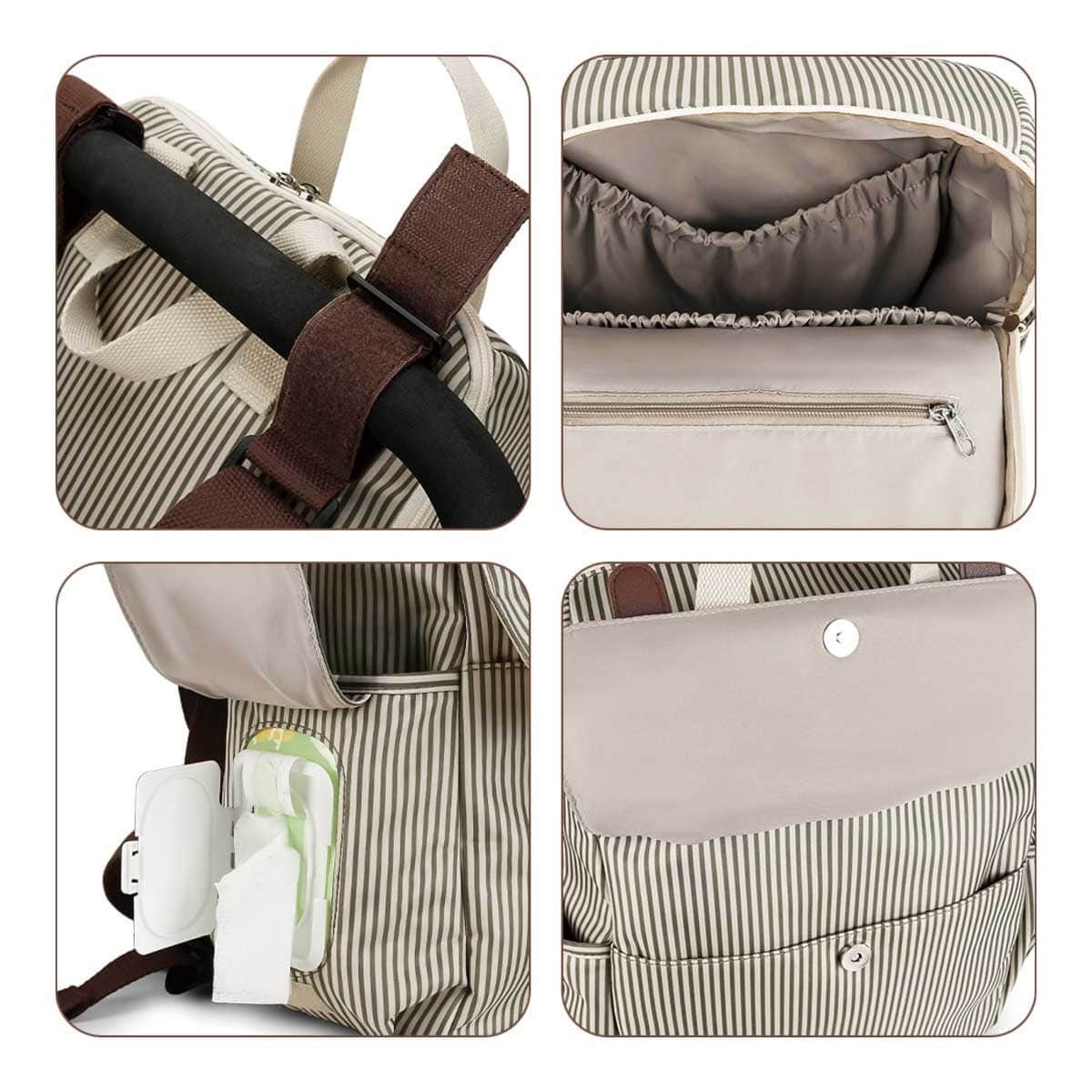 Little Story Beige Diaper Backpack with Changing Mat & Bottle Bag