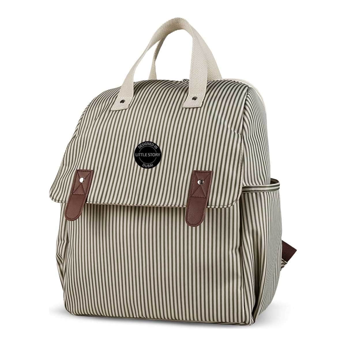 Little Story Beige Diaper Backpack with Changing Mat & Bottle Bag