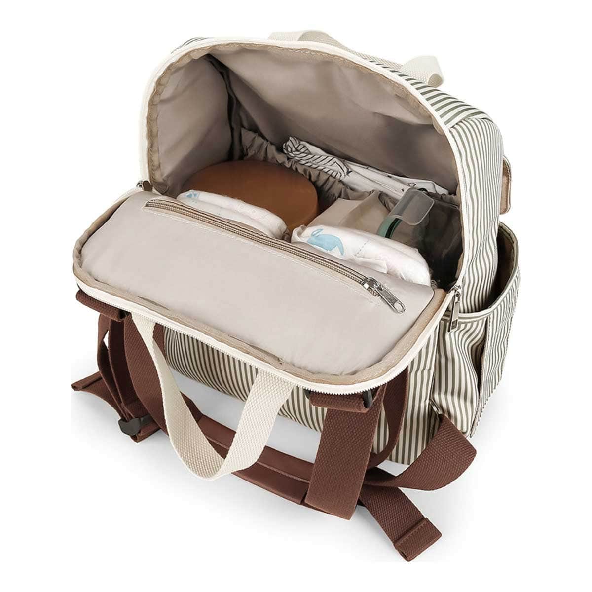 Little Story Beige Diaper Backpack with Changing Mat & Bottle Bag