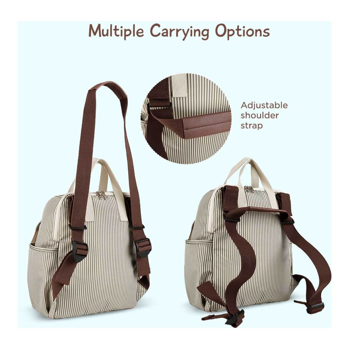 Little Story Beige Diaper Backpack with Changing Mat & Bottle Bag