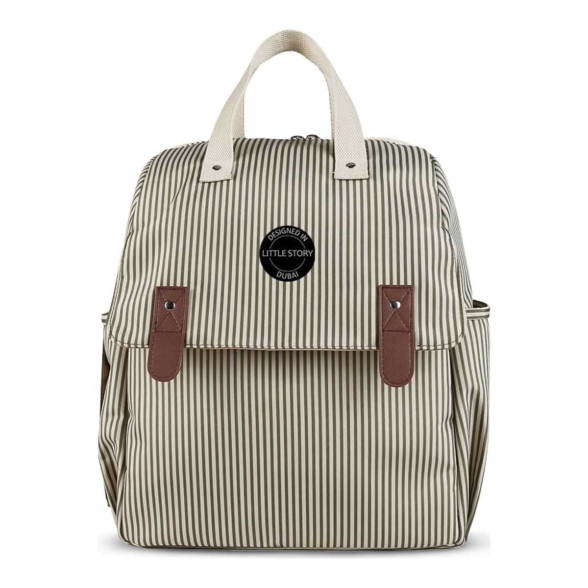 Little Story Beige Diaper Backpack with Changing Mat & Bottle Bag