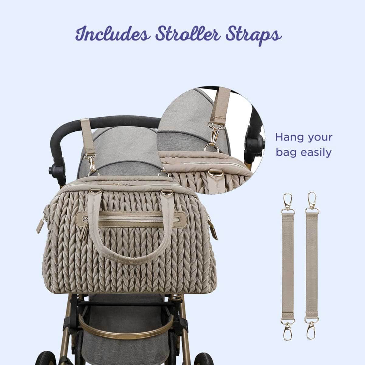 Little Story Beige Elva Diaper Bag with Stroller Straps