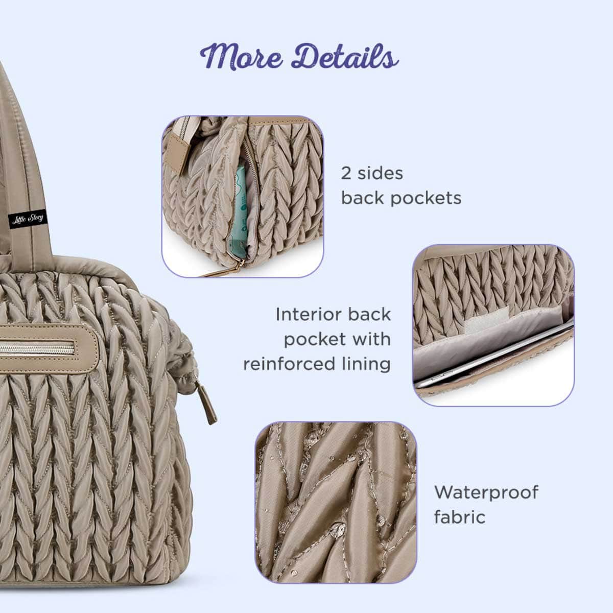 Little Story Beige Elva Diaper Bag with Stroller Straps