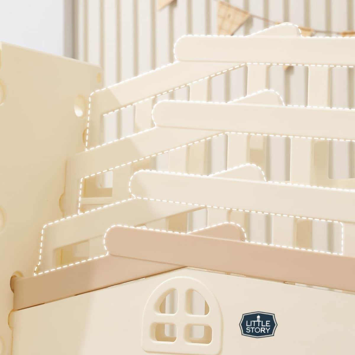 Little Story Beige Kids Bookshelf with 2 Toy Storage Bins
