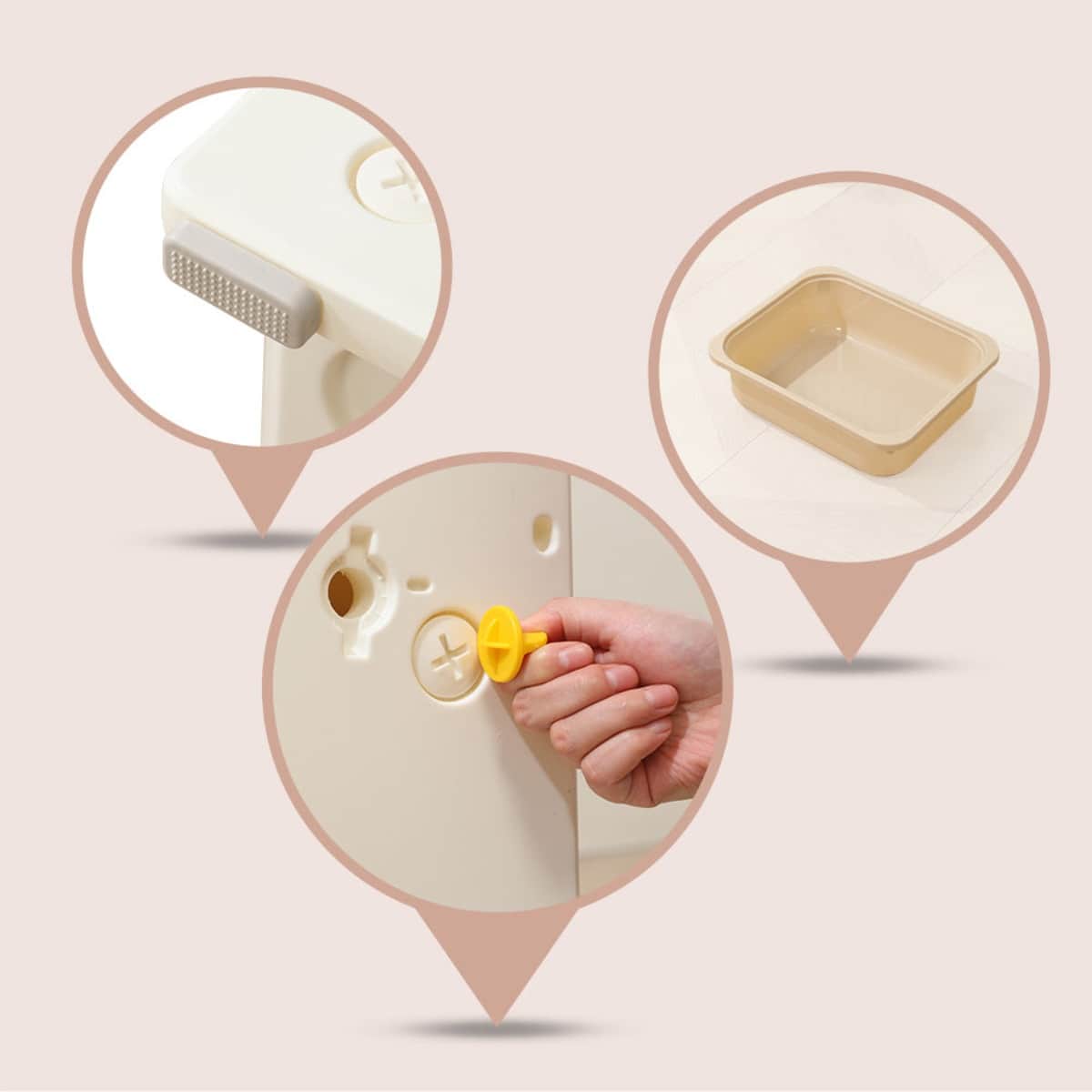 Little Story Beige Kids Bookshelf with 2 Toy Storage Bins