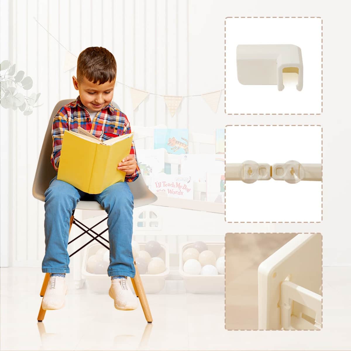 Little Story Beige Kids Bookshelf with 2 Toy Storage Bins