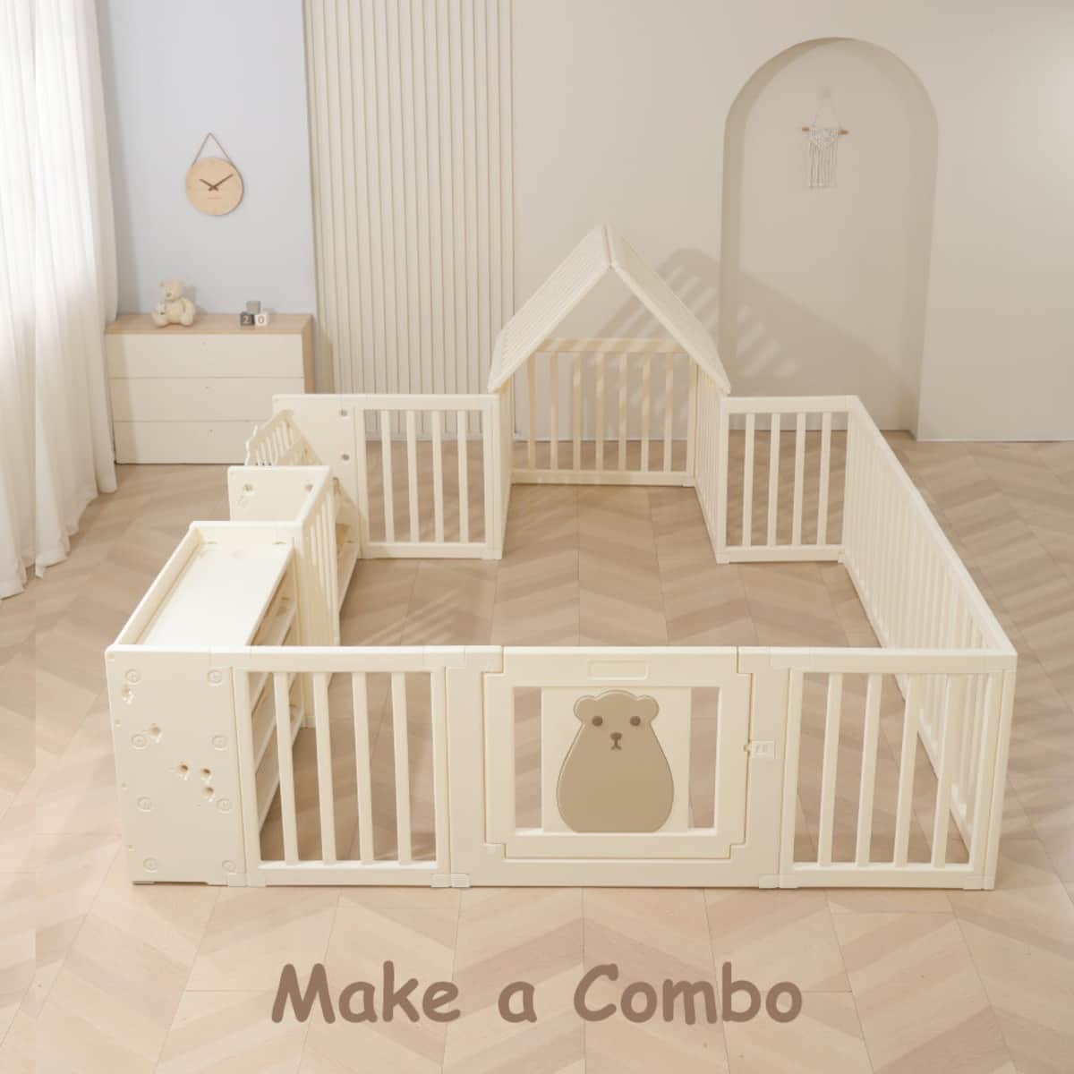 Little Story Beige Kids Bookshelf with 2 Toy Storage Bins