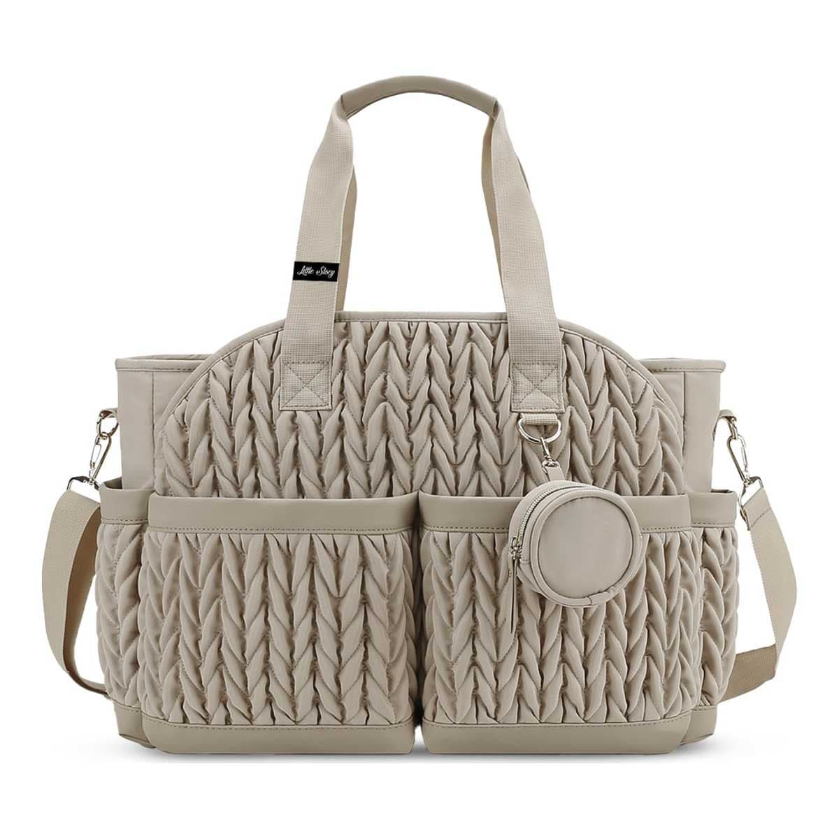 Little Story Beige Nova Tote Bag with Pacifier Pod