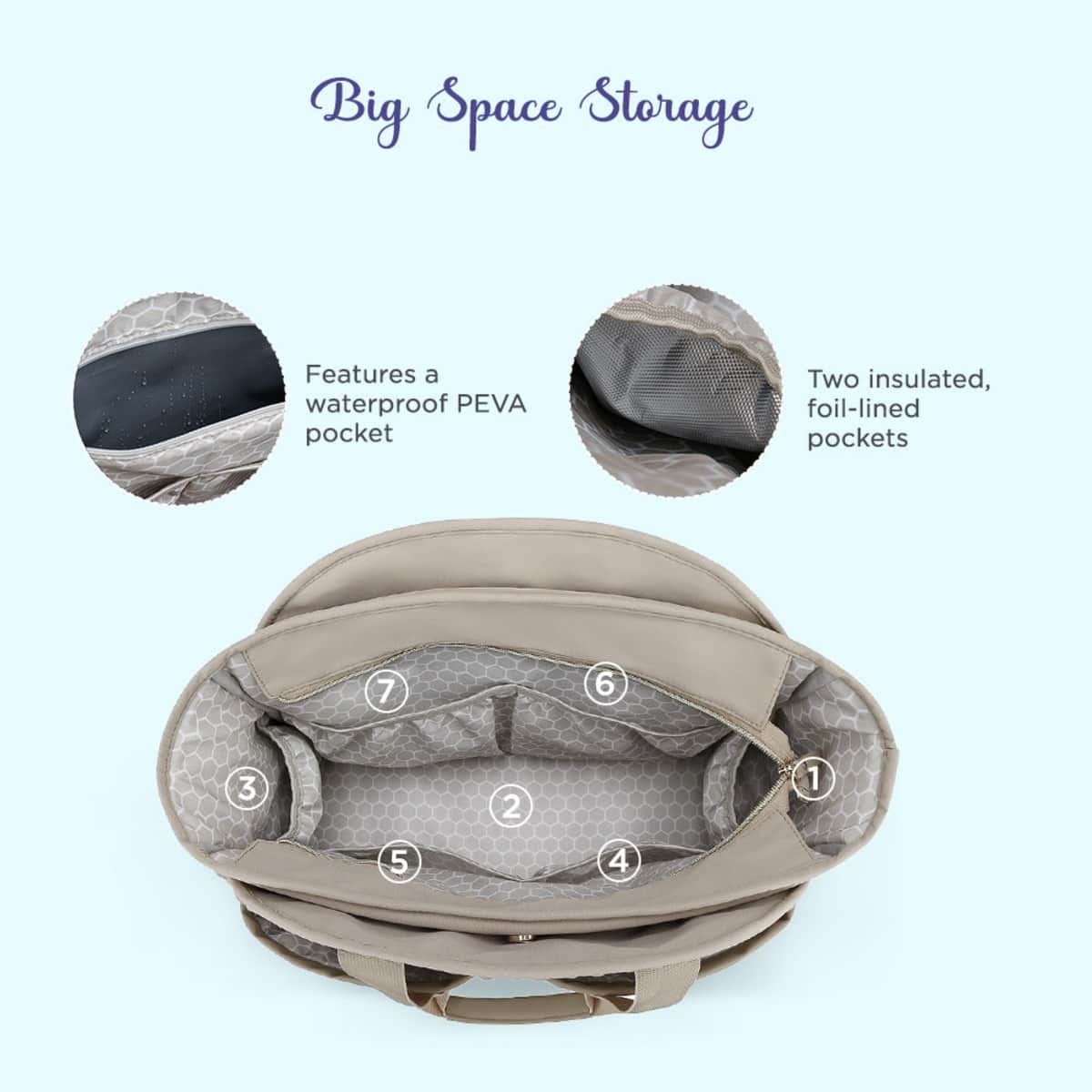 Little Story Beige Nova Tote Bag with Pacifier Pod