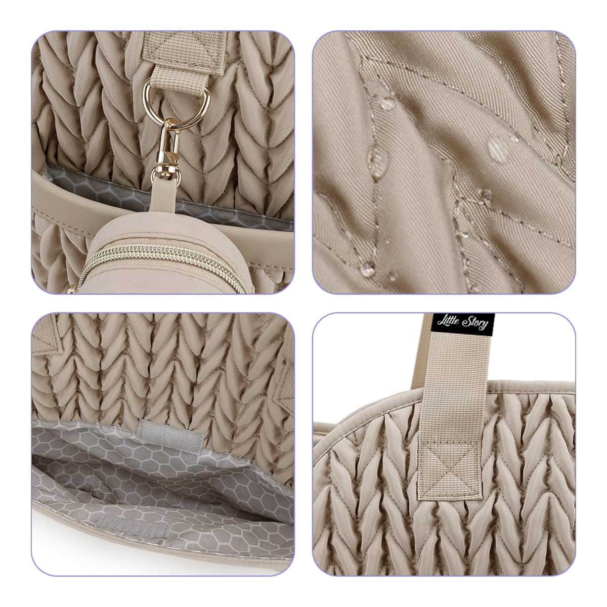 Little Story Beige Nova Tote Bag with Pacifier Pod