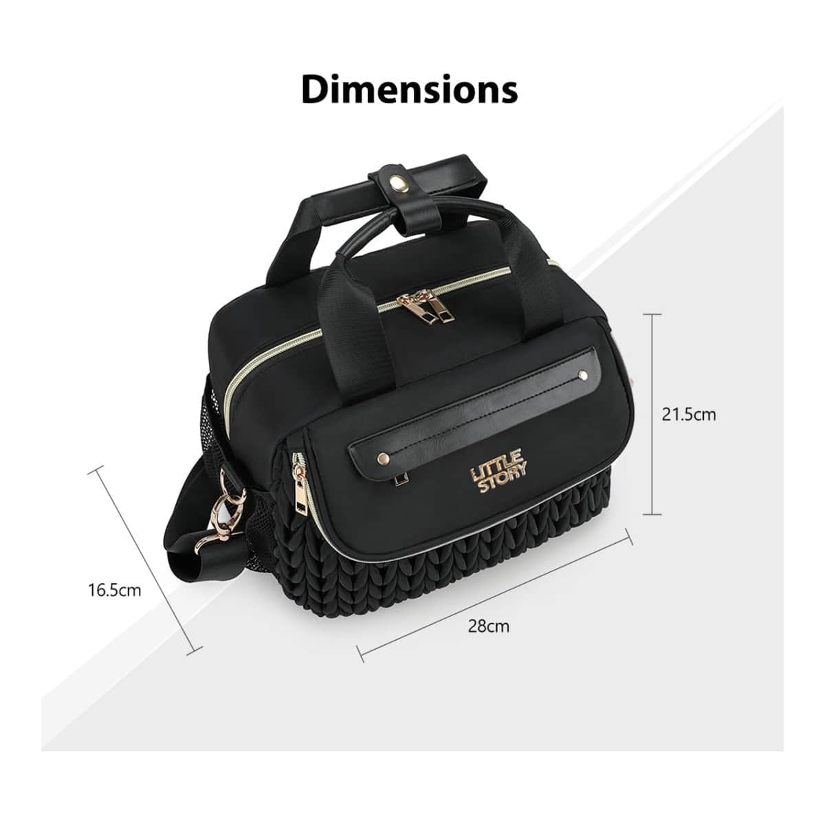 Little Story Black Compact Diaper Bag with Changing Pad & Shoulder Strap