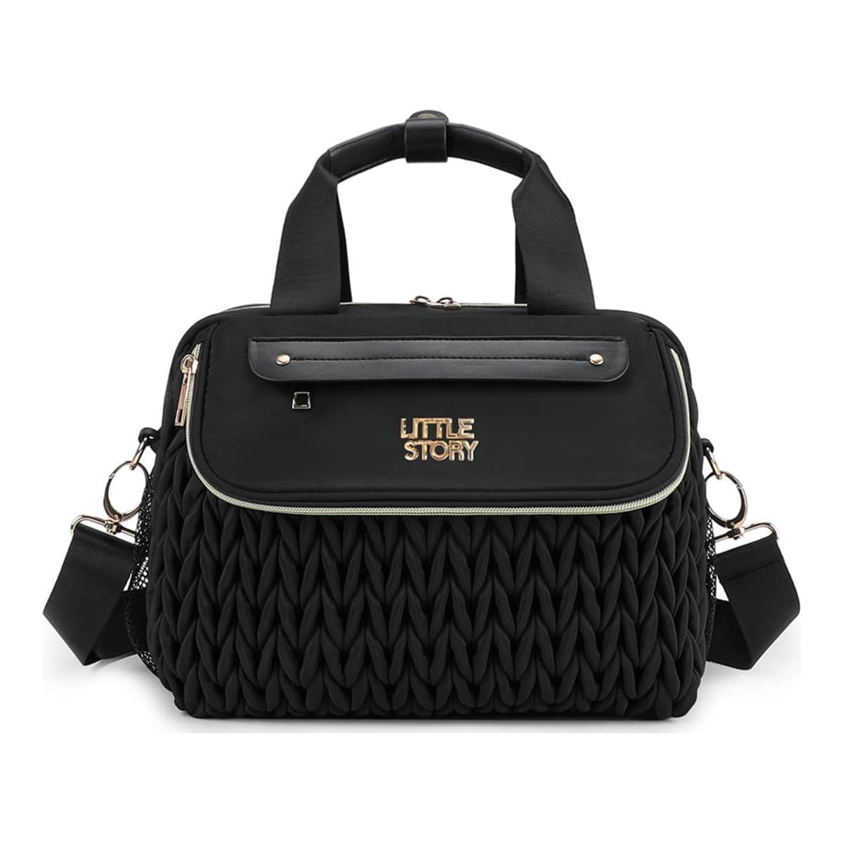 Little Story Black Compact Diaper Bag with Changing Pad & Shoulder Strap