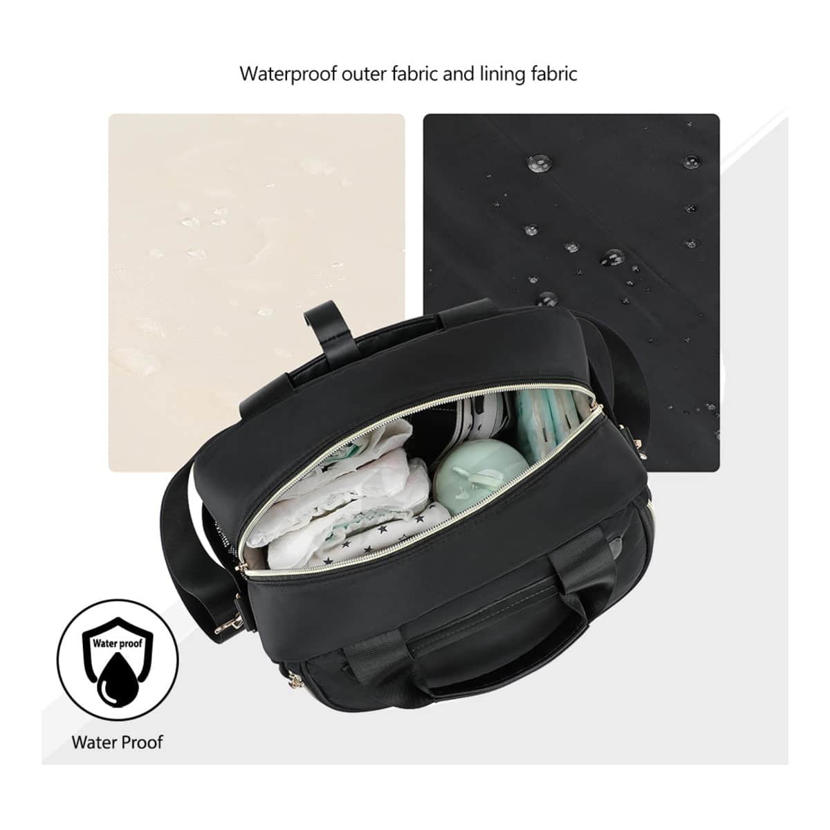 Little Story Black Compact Diaper Bag with Changing Pad & Shoulder Strap