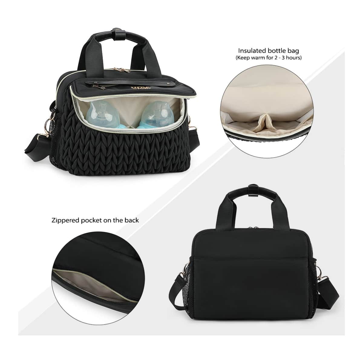 Little Story Black Compact Diaper Bag with Changing Pad & Shoulder Strap