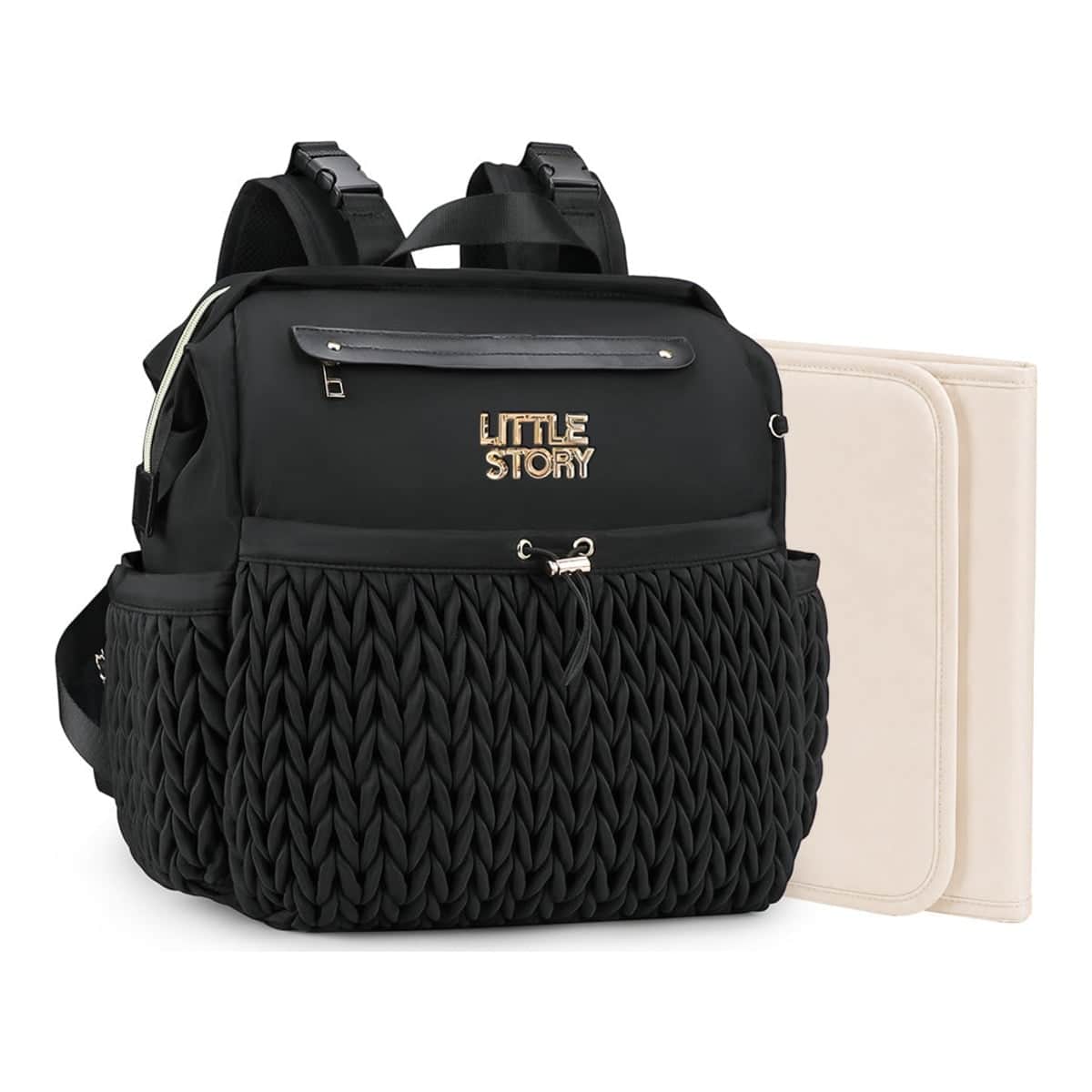 Little Story Black Diaper Backpack with Changing Pad & Laptop Sleeve