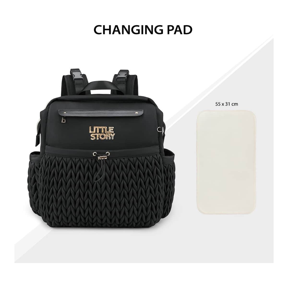 Little Story Black Diaper Backpack with Changing Pad & Laptop Sleeve