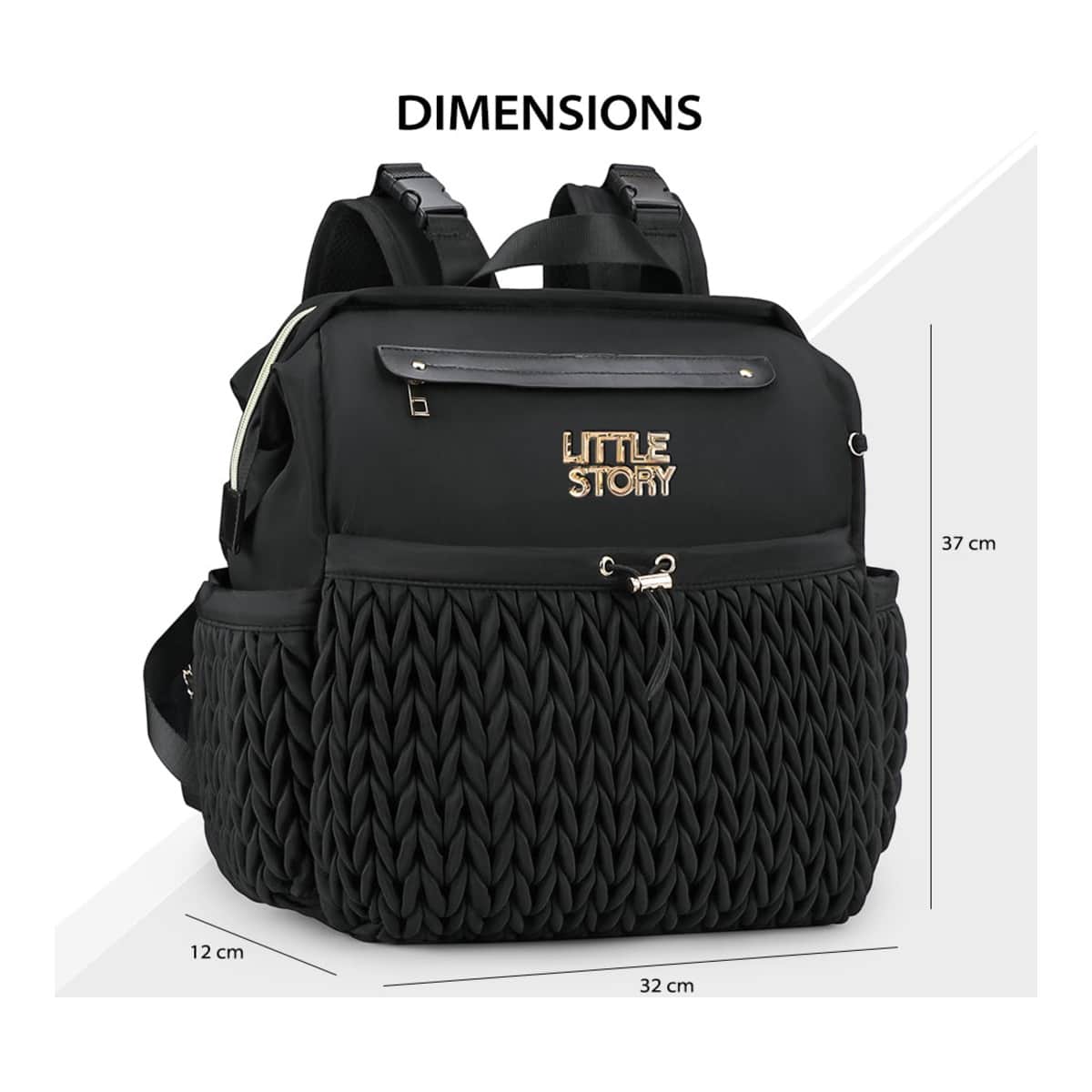 Little Story Black Diaper Backpack with Changing Pad & Laptop Sleeve