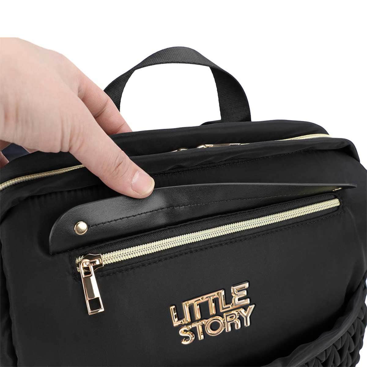 Little Story Black Diaper Backpack with Changing Pad & Laptop Sleeve