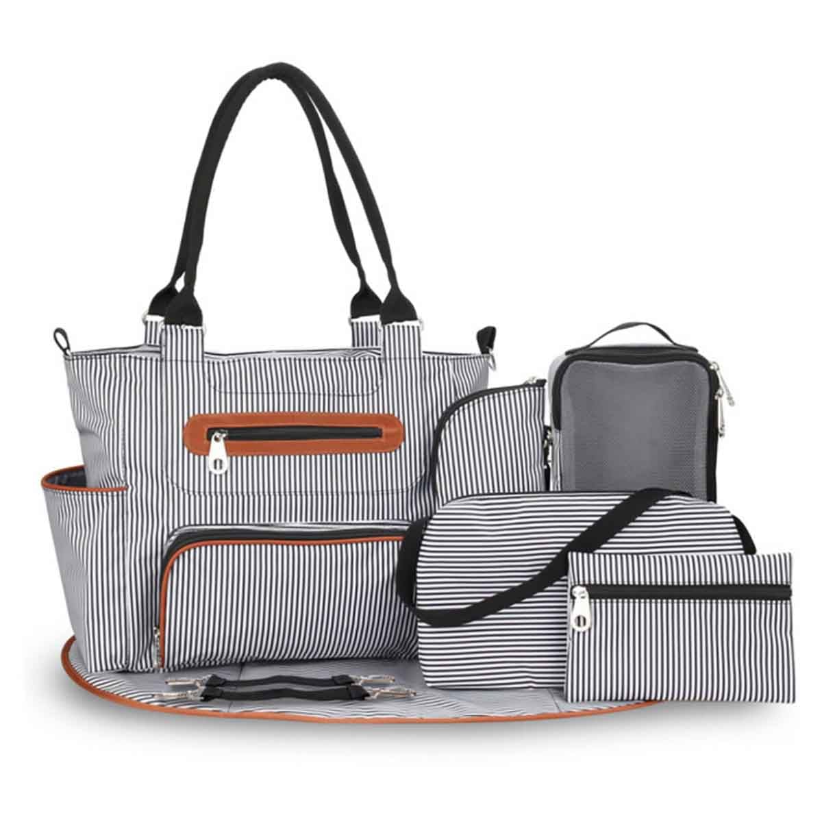 Little Story Black Diaper Bag with Hooks, Pack of 6