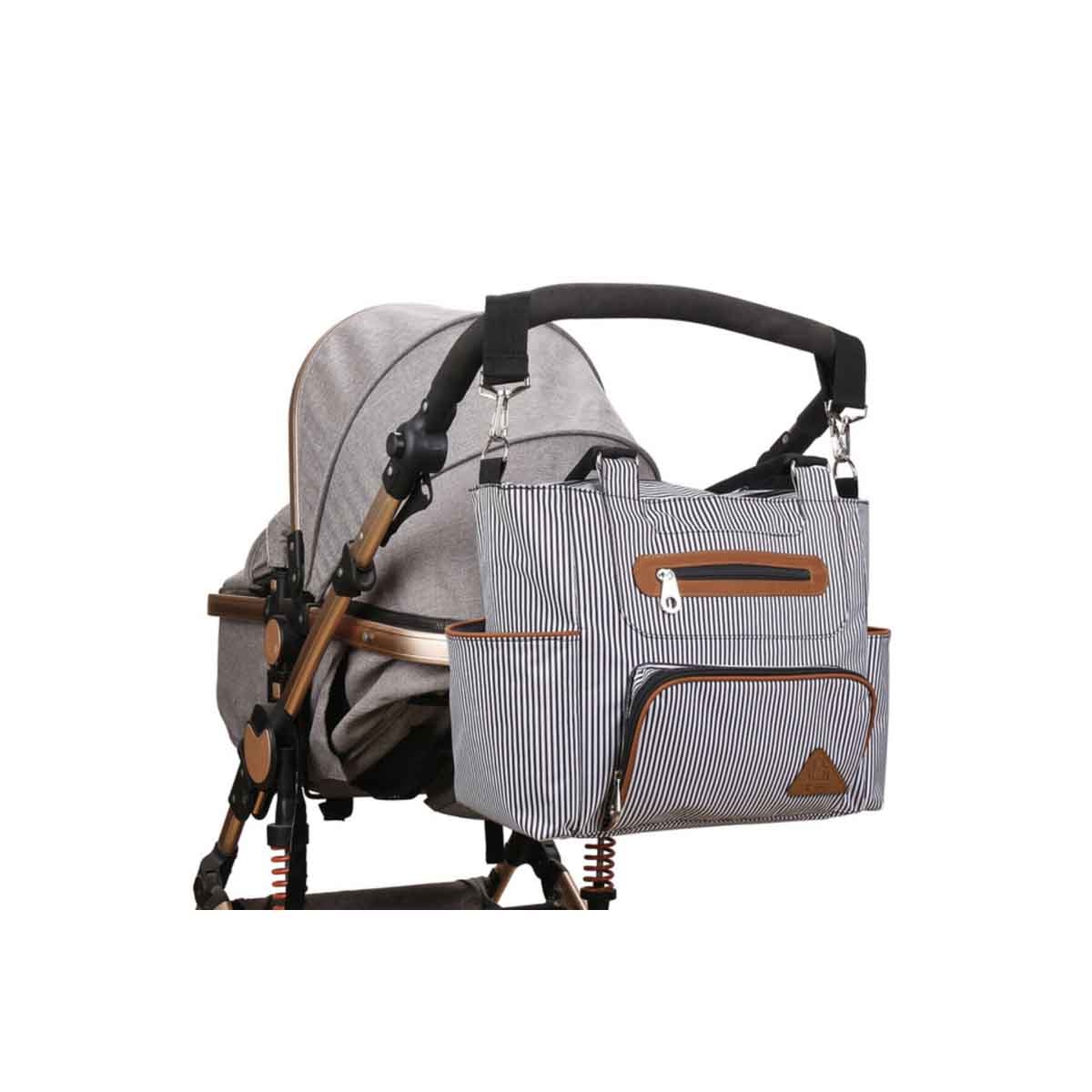 ليتل ستوري حقيبة حفاضات سوداء مع خطافات، مجموعة من 6