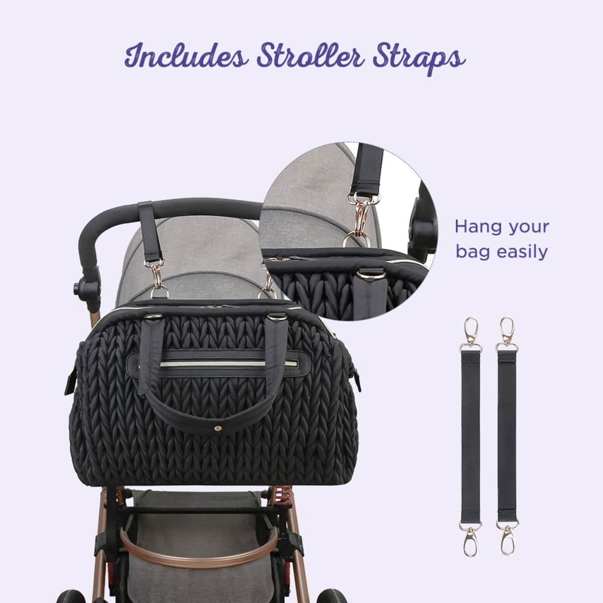 Little Story Black Elva Diaper Bag with Stroller Straps