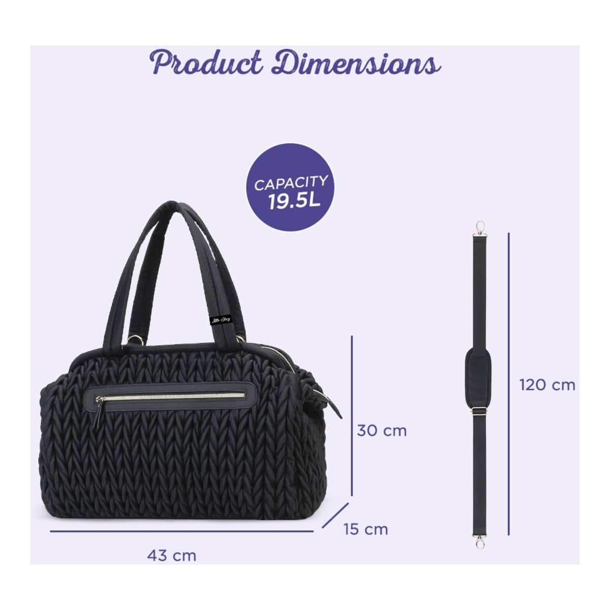 Little Story Black Elva Diaper Bag with Stroller Straps