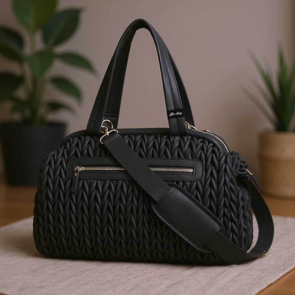 Little Story Black Elva Diaper Bag with Stroller Straps