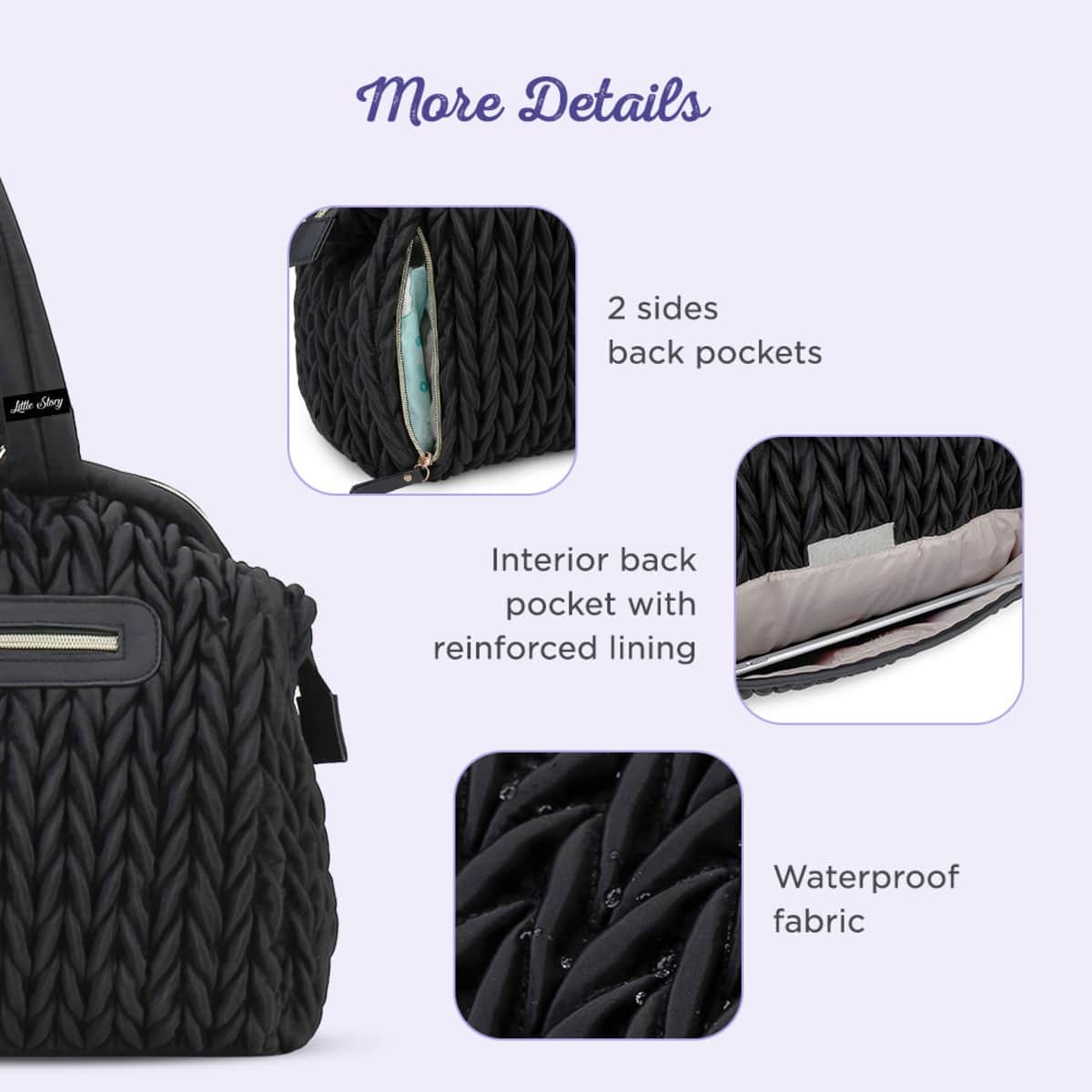 Little Story Black Elva Diaper Bag with Stroller Straps