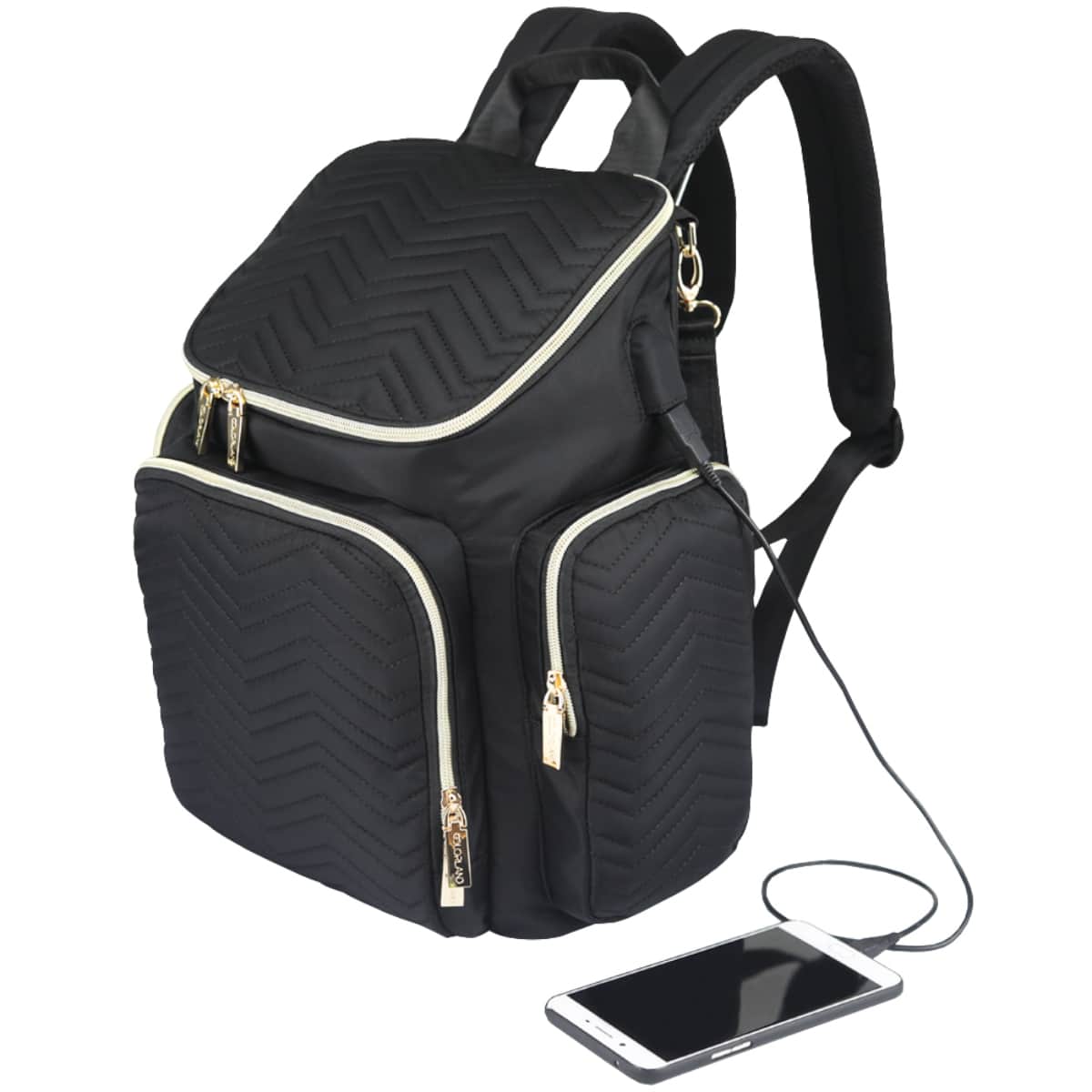 Little Story Black Georgia Diaper Bag with Changing Pad & Stroller Hooks Toddler