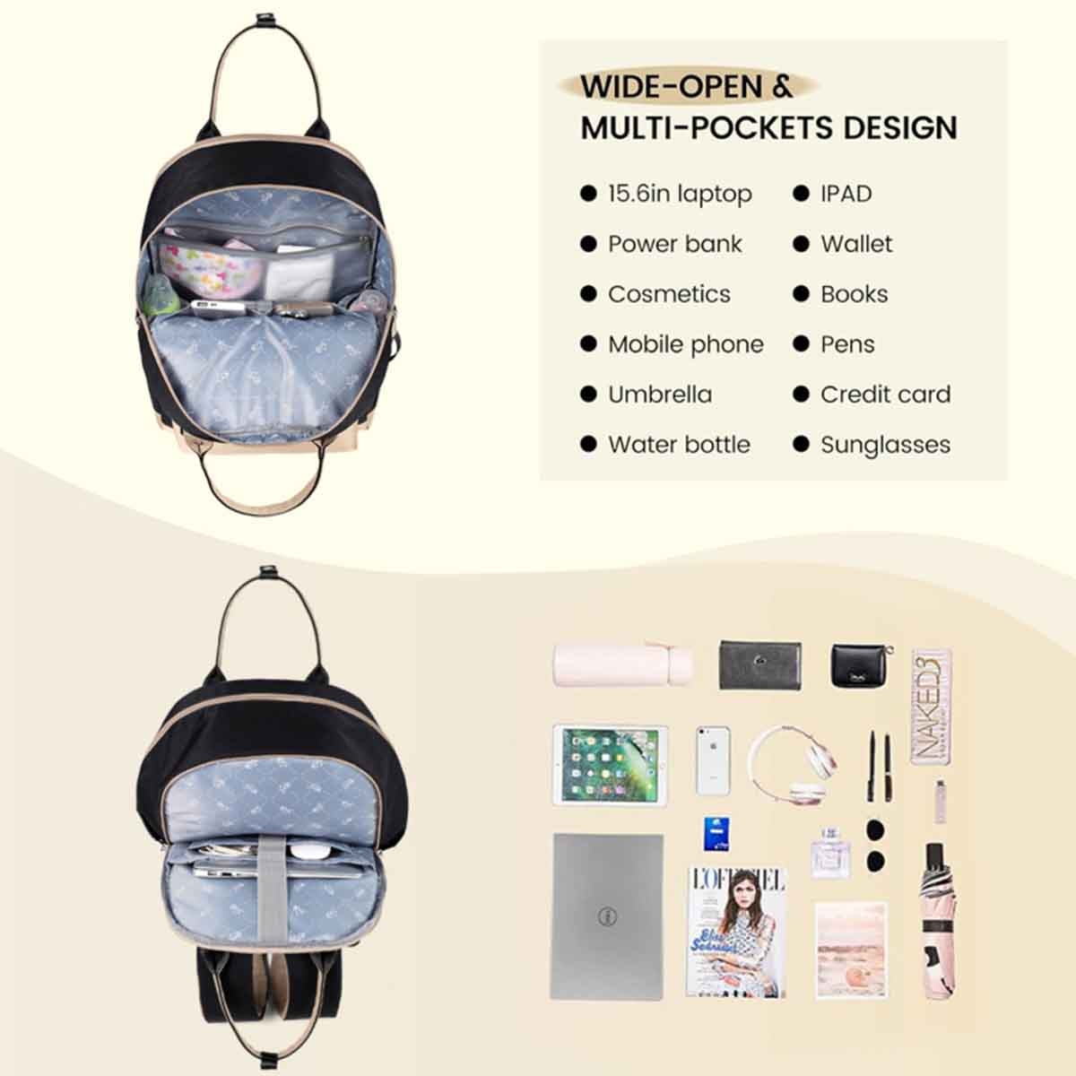 Little Story Black Kenzie Mom Dad Travel Diaper Backpack