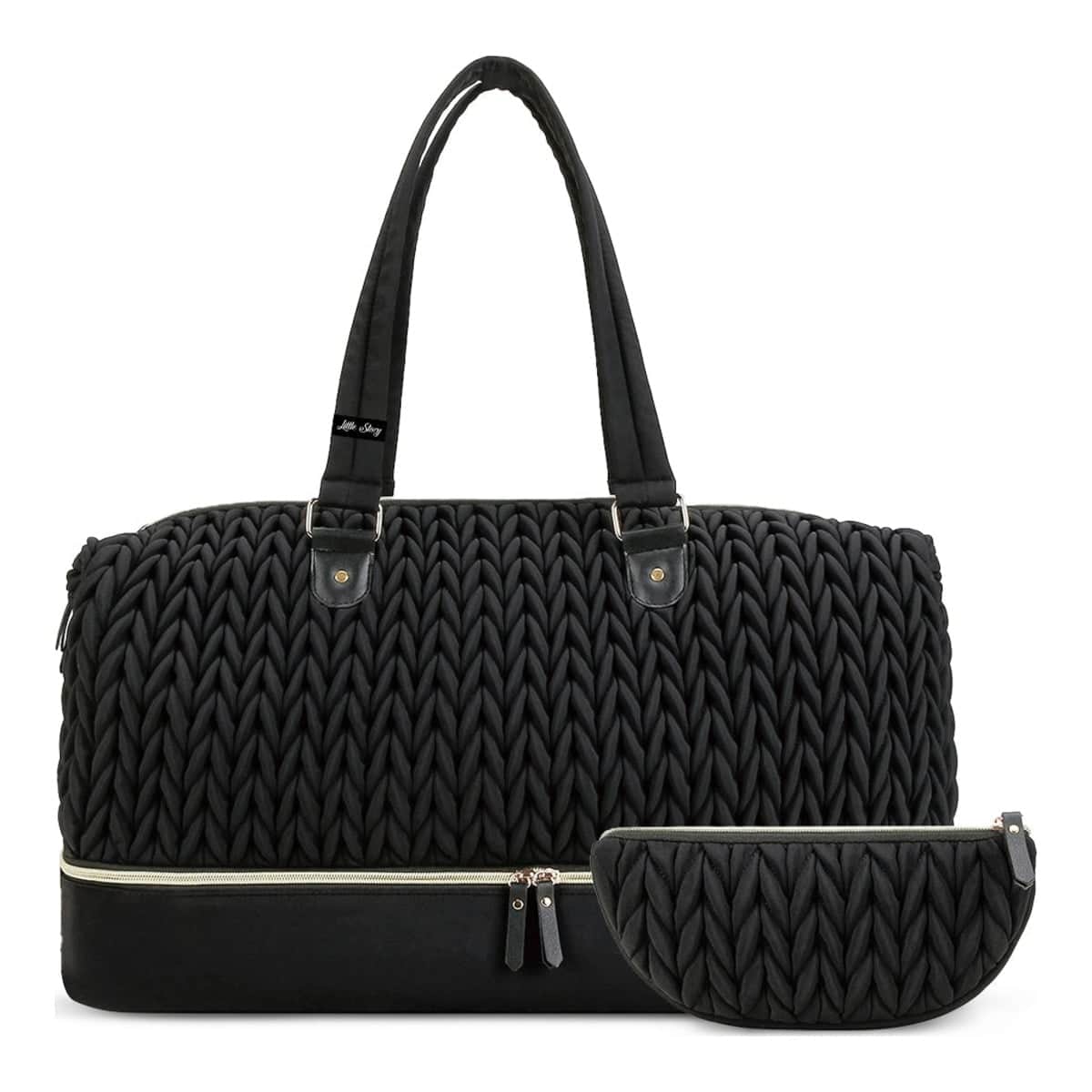 Little Story Black Luxe Knit Diaper Bag with Clutch