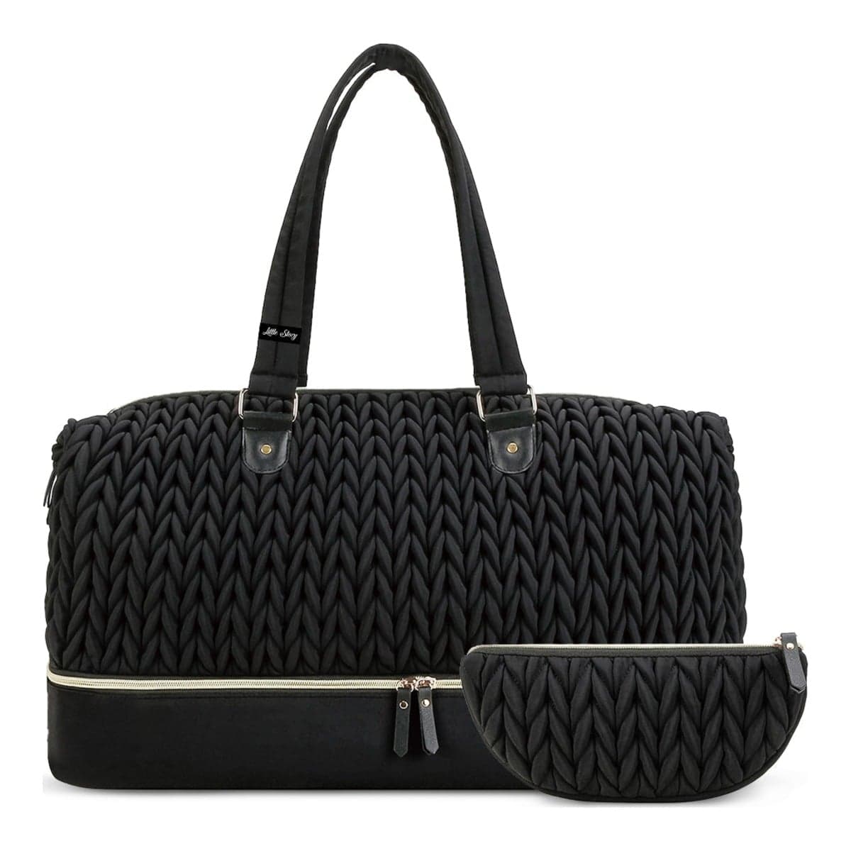 Little Story Black Luxe Knit Diaper Bag with Clutch